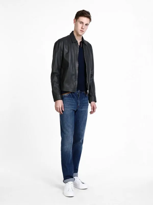 Men Black Shirt Leather Jacket