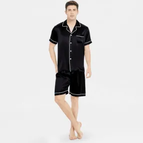 Men's 100% Silk Short Sleeve Pajamas Set Luxury Short Silk Sleepwear