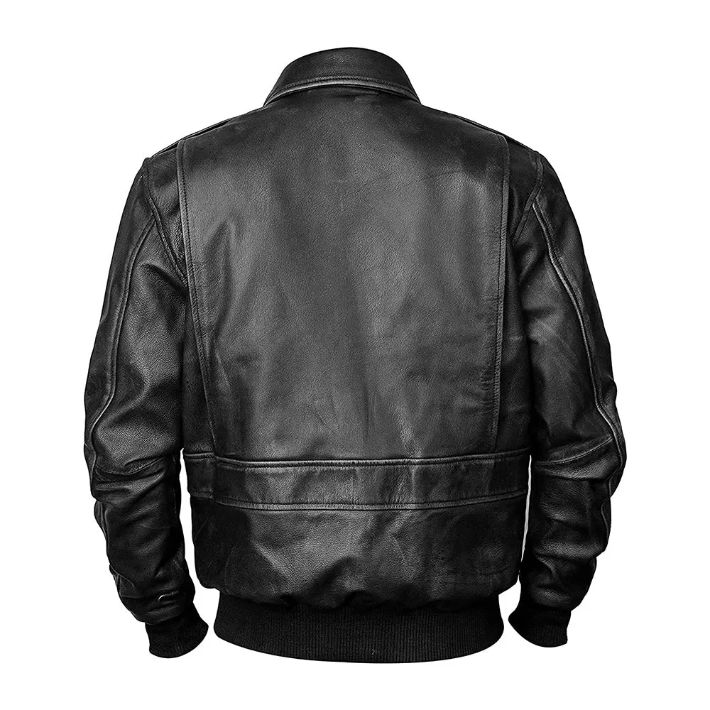 Men’s A2 Flight Aviator Black Pilot Bomber Leather Jacket