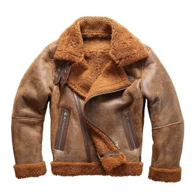 Men's B3 Sheepskin Shearling Bomber Military Fur Jacket