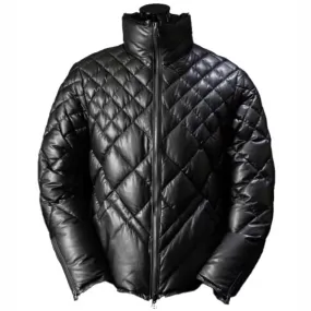 Men's Black Lambskin Leather Puffer Jacket - Leather Down Jacket