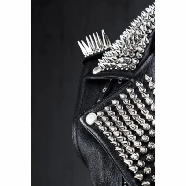 Men's Black Leather Studded Biker Punk Vest