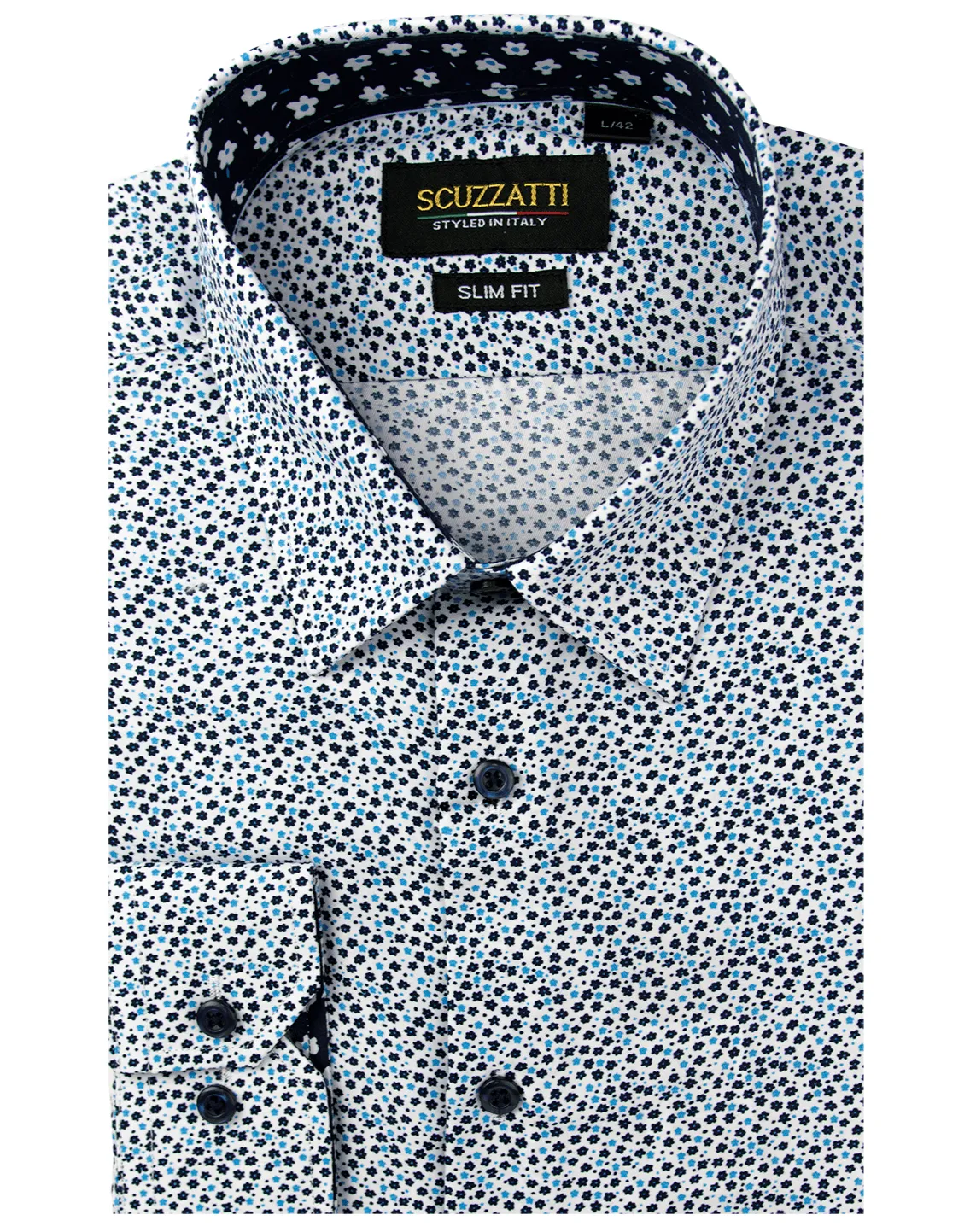 Men's Blue Flower Printed Slim Fit Shirt