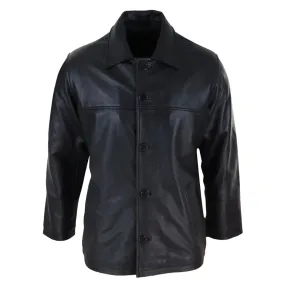 Mens Casual Real Leather Jacket Button Box Black Brown Mid Length Classic Coat