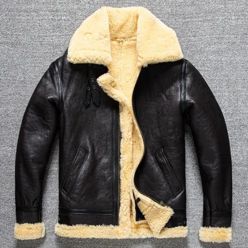 Men's Dark Brown B3 Military Shearling Sheepskin Bomber Jacket