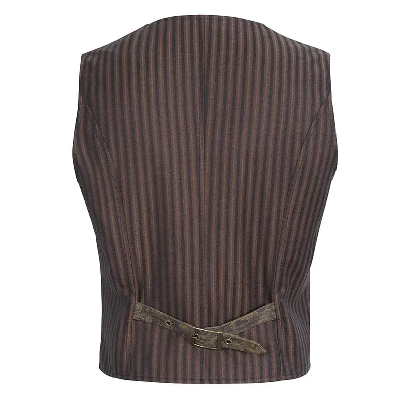 Men's Gothic Striped Faux Leather Splice Coffee Vest