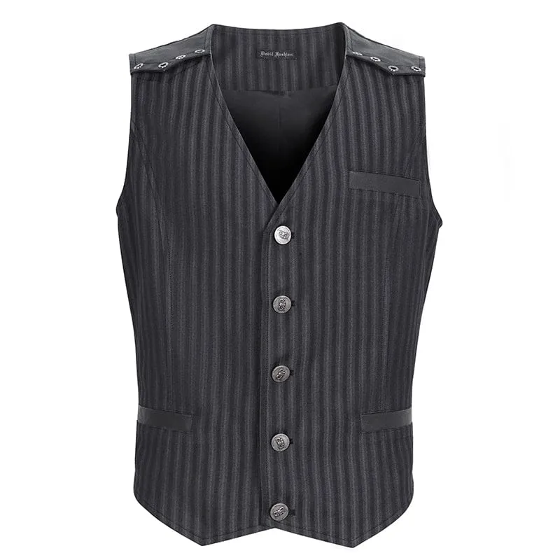 Men's Gothic Striped Faux Leather Splice Vest