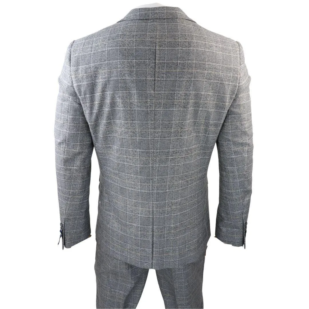 Men's Grey 3 Piece Suit Prince Of Wales Check Formal Business Dress Suits