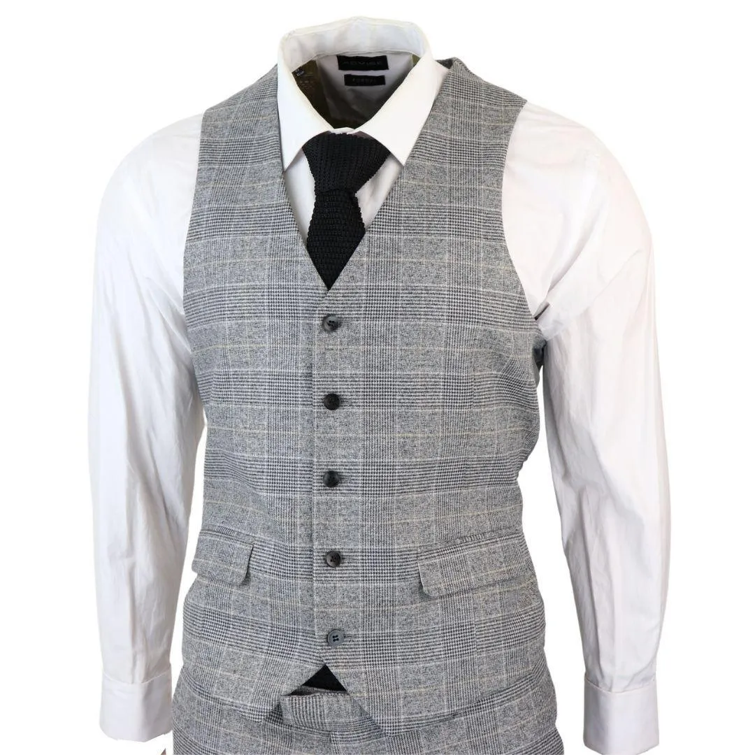 Men's Grey 3 Piece Suit Prince Of Wales Check Formal Business Dress Suits