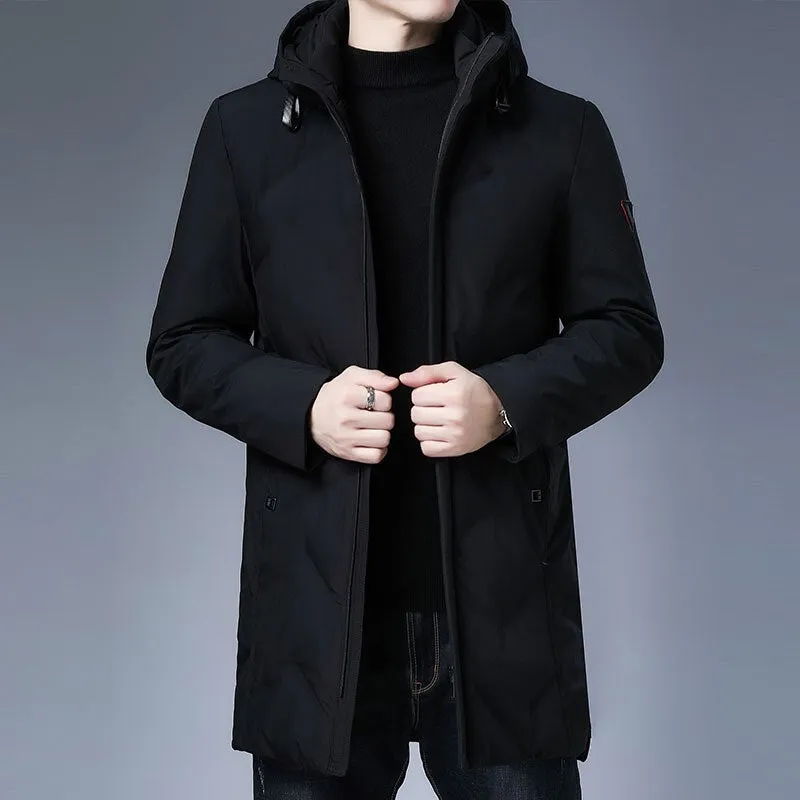 Men's Hooded Long Coat with White Duck Down