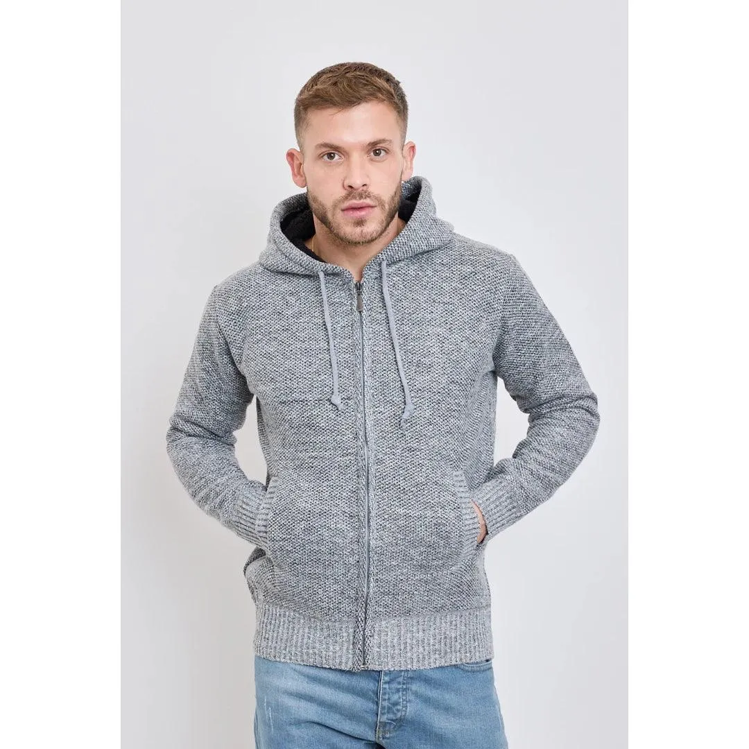 Mens Hoodie Jumper Jacket Fleece Fur Lined Top Knitted Warm Winter Casual Zipped