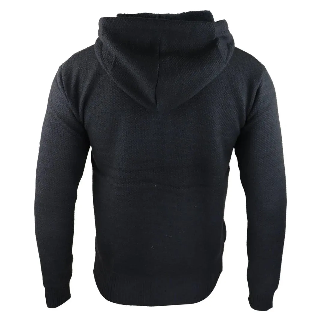 Mens Hoodie Jumper Jacket Fleece Fur Lined Top Knitted Warm Winter Casual Zipped