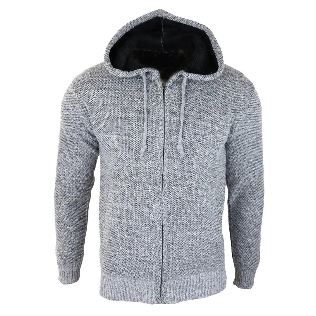 Mens Hoodie Jumper Jacket Fleece Fur Lined Top Knitted Warm Winter Casual Zipped