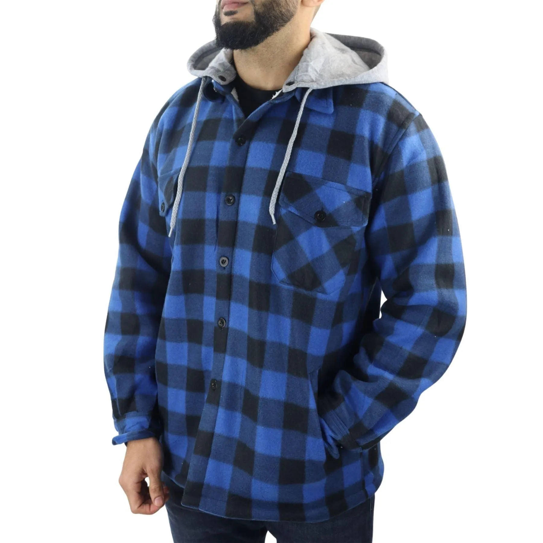 Men's Jumper Thermal Fleece Fur Lined Lumberjack Removable Hooded Buttoned Check Winter Shirt