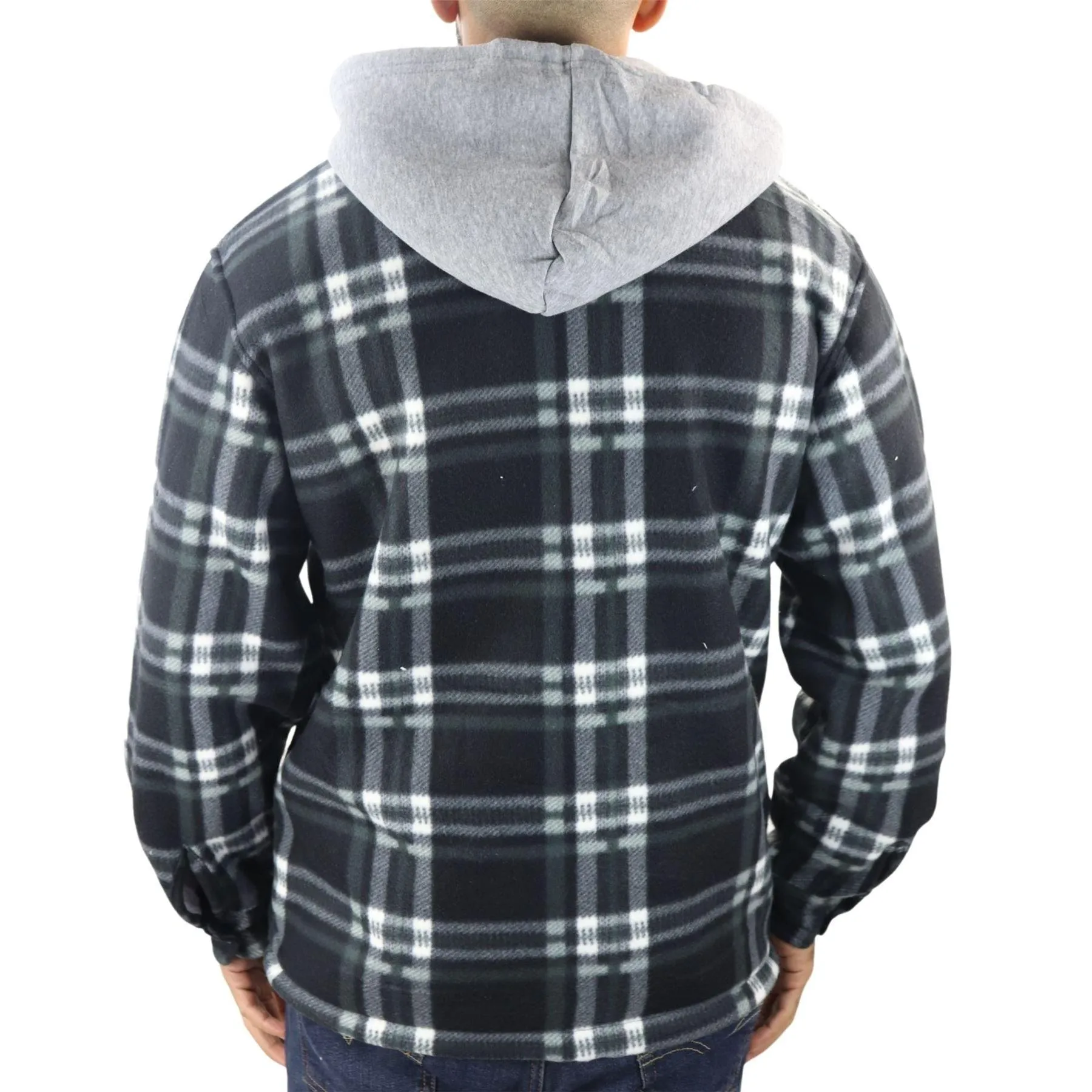 Men's Jumper Thermal Fleece Fur Lined Lumberjack Removable Hooded Buttoned Check Winter Shirt