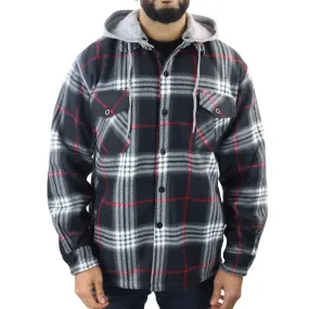 Men's Jumper Thermal Fleece Fur Lined Lumberjack Removable Hooded Buttoned Check Winter Shirt