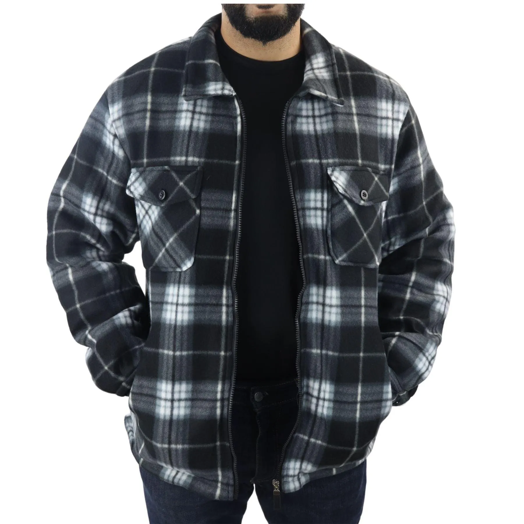 Men's Jumper Thermal Fleece Fur Lined Lumberjack Zipped Check Winter Shirt