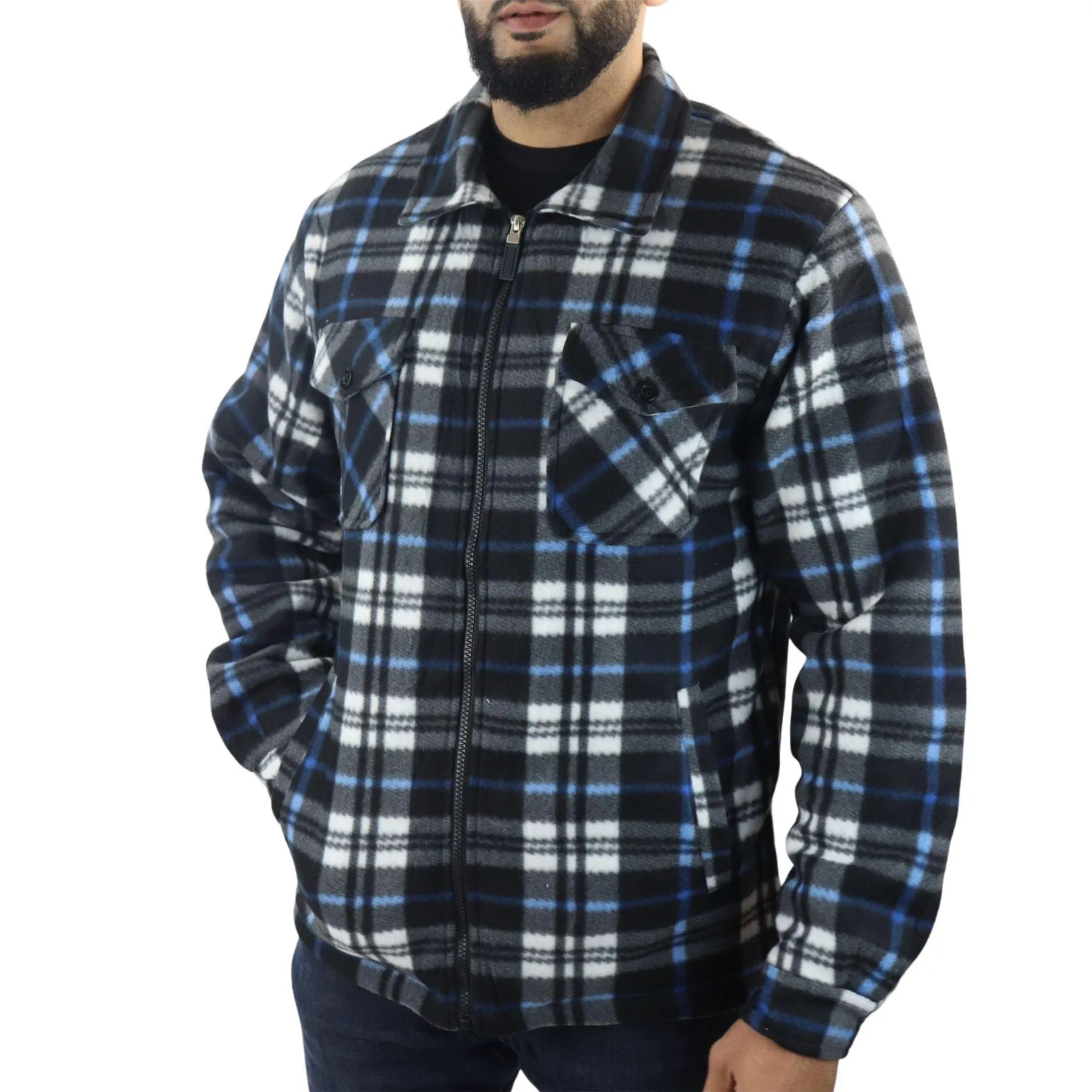 Men's Jumper Thermal Fleece Fur Lined Lumberjack Zipped Check Winter Shirt