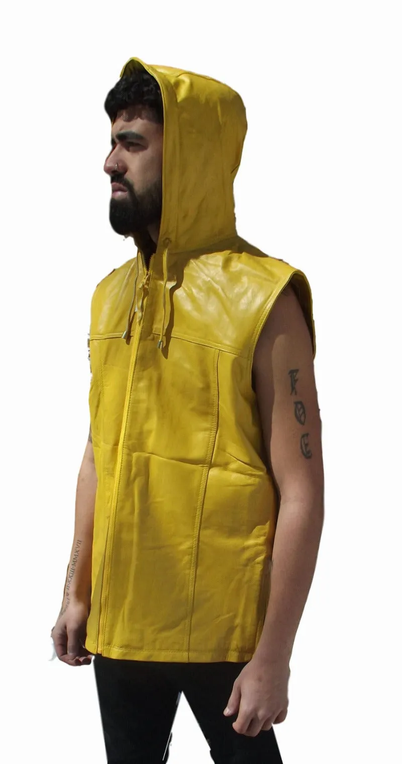 Mens Leather Vest with Hood by Rapper Conceited - ChersDelights Leather