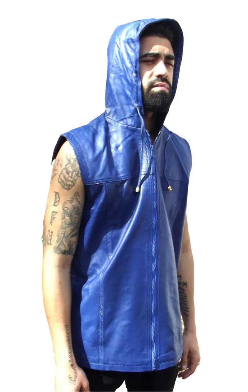 Mens Leather Vest with Hood by Rapper Conceited - ChersDelights Leather