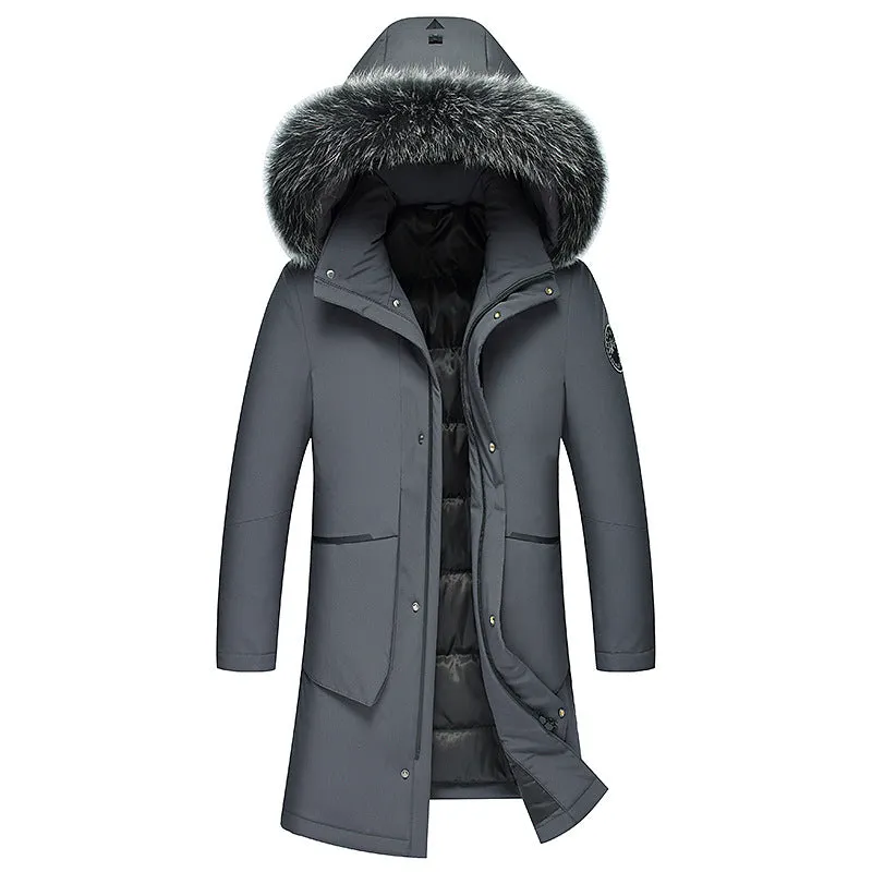 Men's Long Down Jacket With Fur Hood