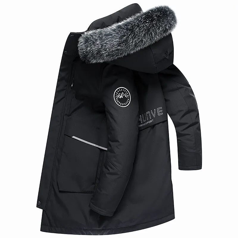 Men's Long Down Jacket With Fur Hood