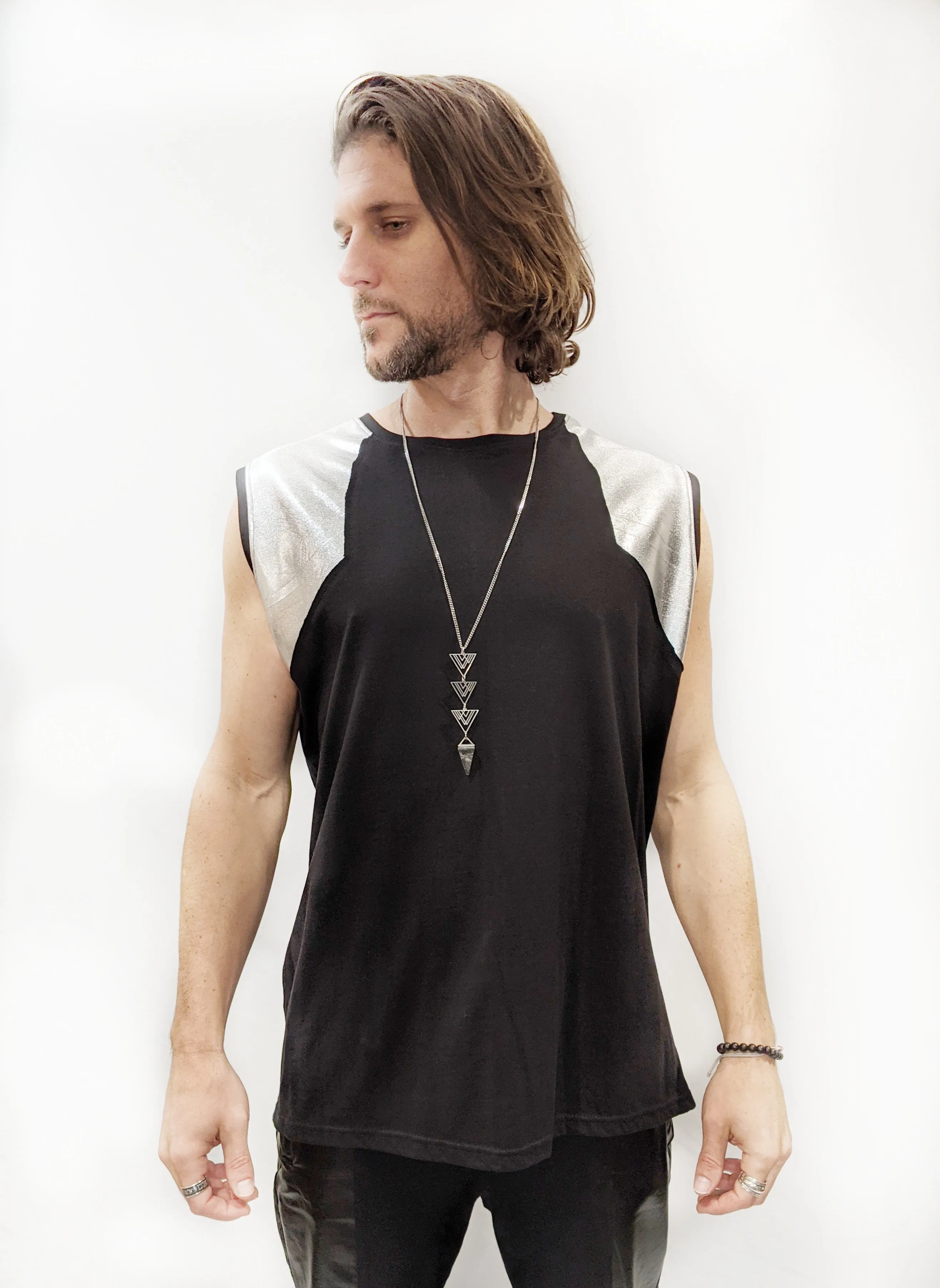 Men's Metallic Silver Tank