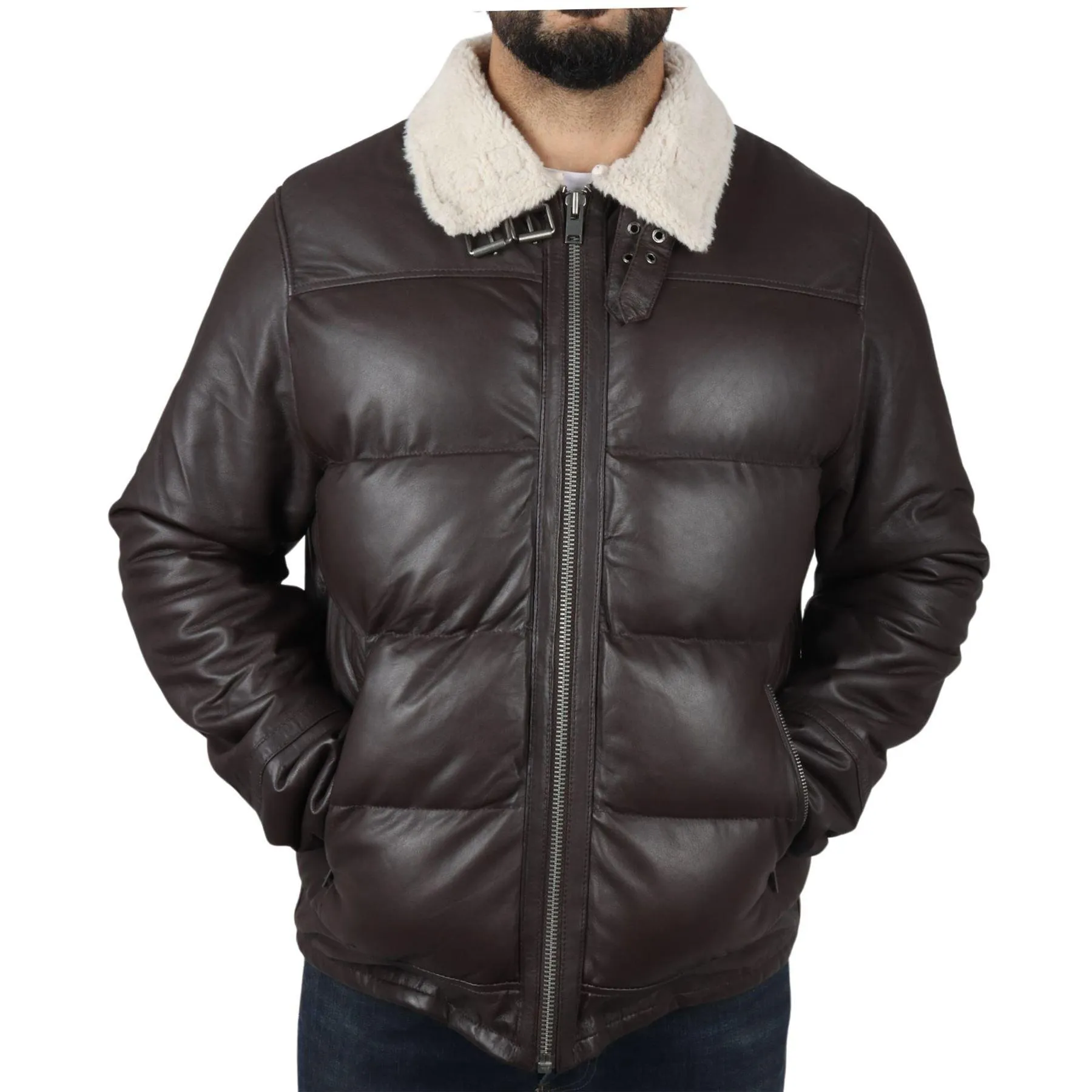 Men's Puffer Quilted Aviator Bomber Flying Fleece Lining Jacket