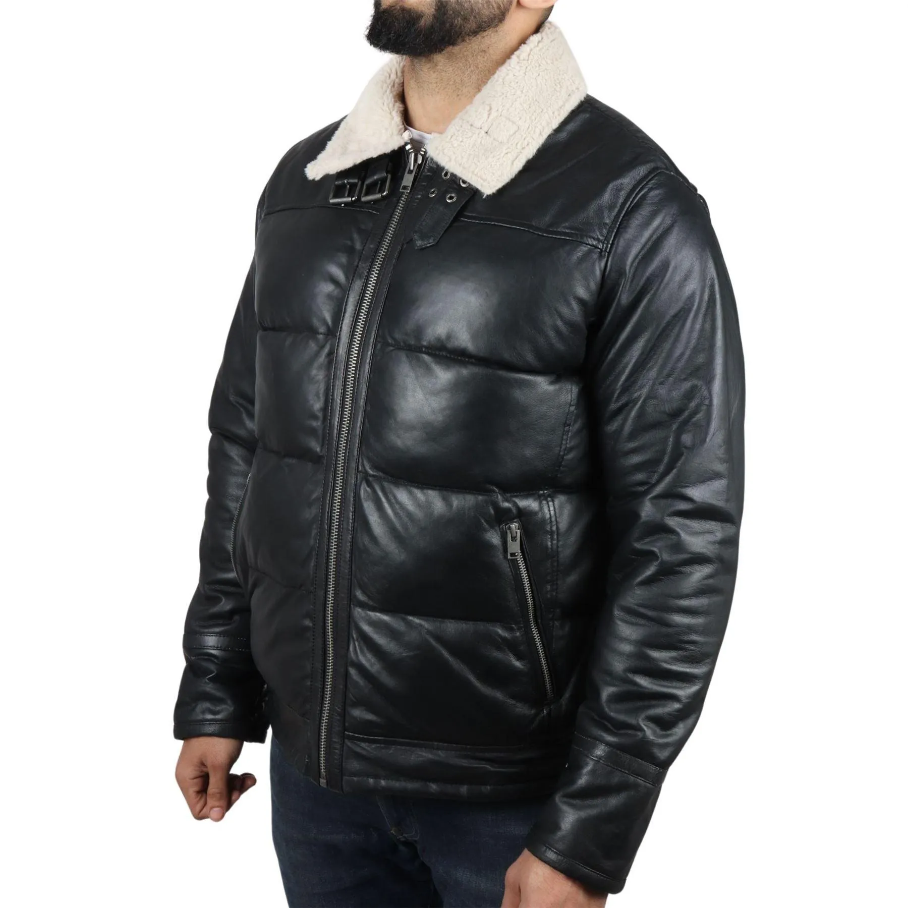 Men's Puffer Quilted Aviator Bomber Flying Fleece Lining Jacket