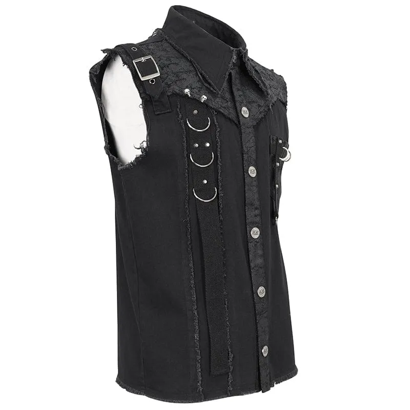 Men's Punk Buckle Splice Unedged Vest