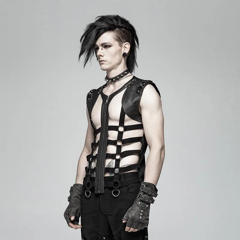 Men's Punk Faux Leather Hollowed-Out Vest