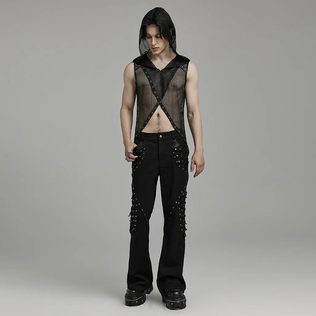 Men's Punk Irregular Eyelet Mesh Vest with Hood