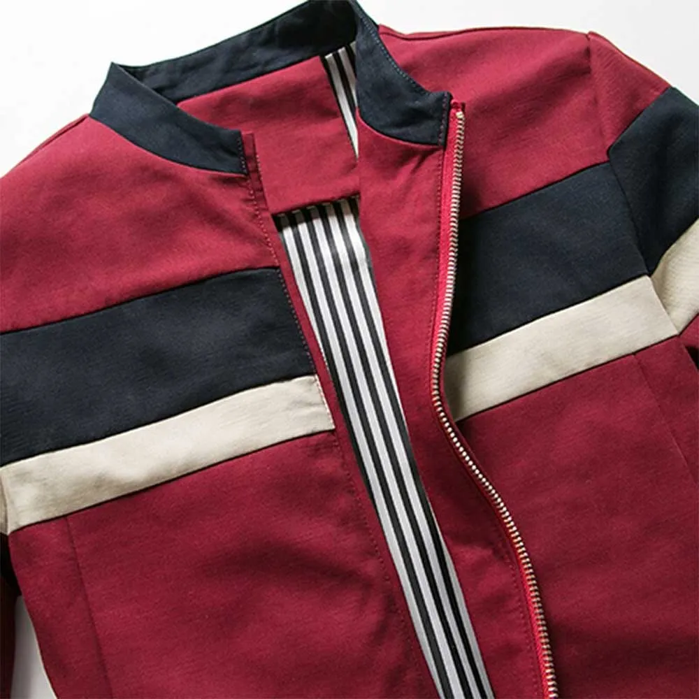 Men's Red Cotton Zipper Jacket