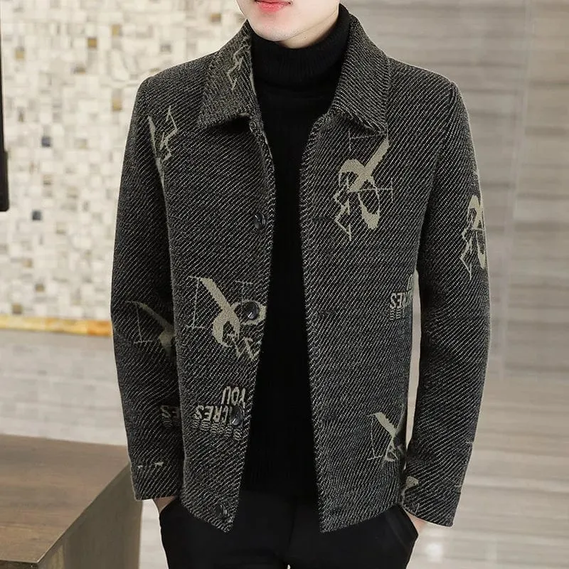 Men's short tweed jacket gold mink velvet tweed coat men's  thickened lapel jacket men