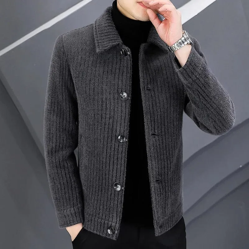 Men's short tweed jacket gold mink velvet tweed coat men's  thickened lapel jacket men