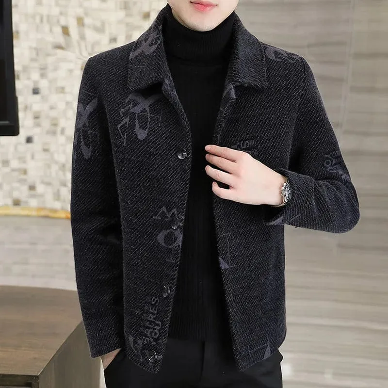 Men's short tweed jacket gold mink velvet tweed coat men's  thickened lapel jacket men