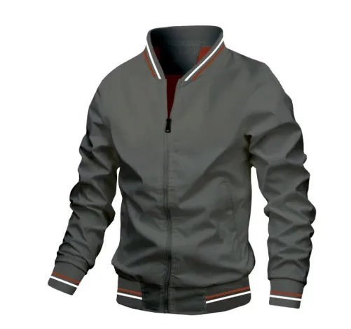 Men's Striped Zip-up Jacket With Pockets Fashion Casual Outerwear Sports Baseball Clothing Spring And Fall