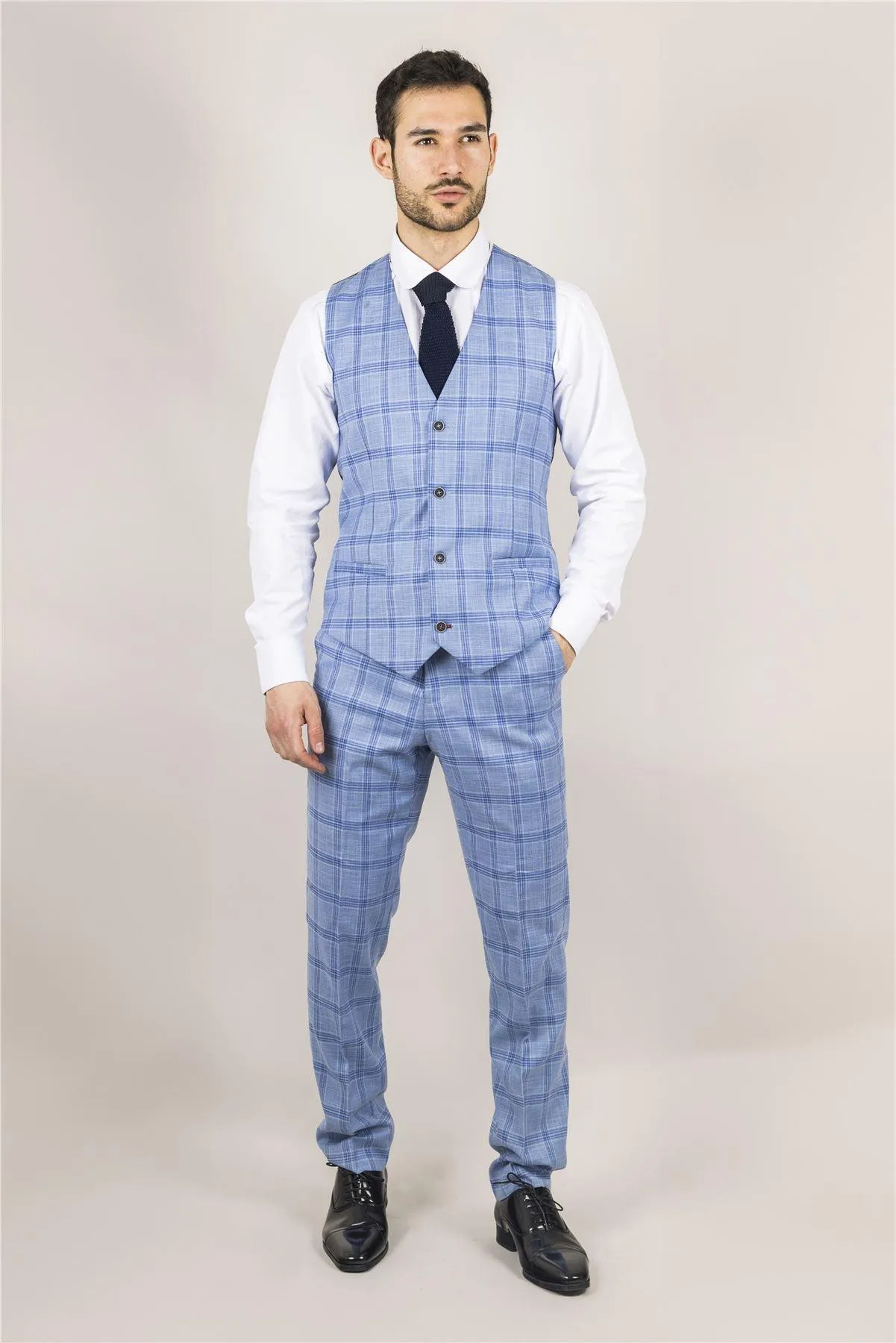 Men's Waistcoat Light Blue Checked Tailored Fit Vest