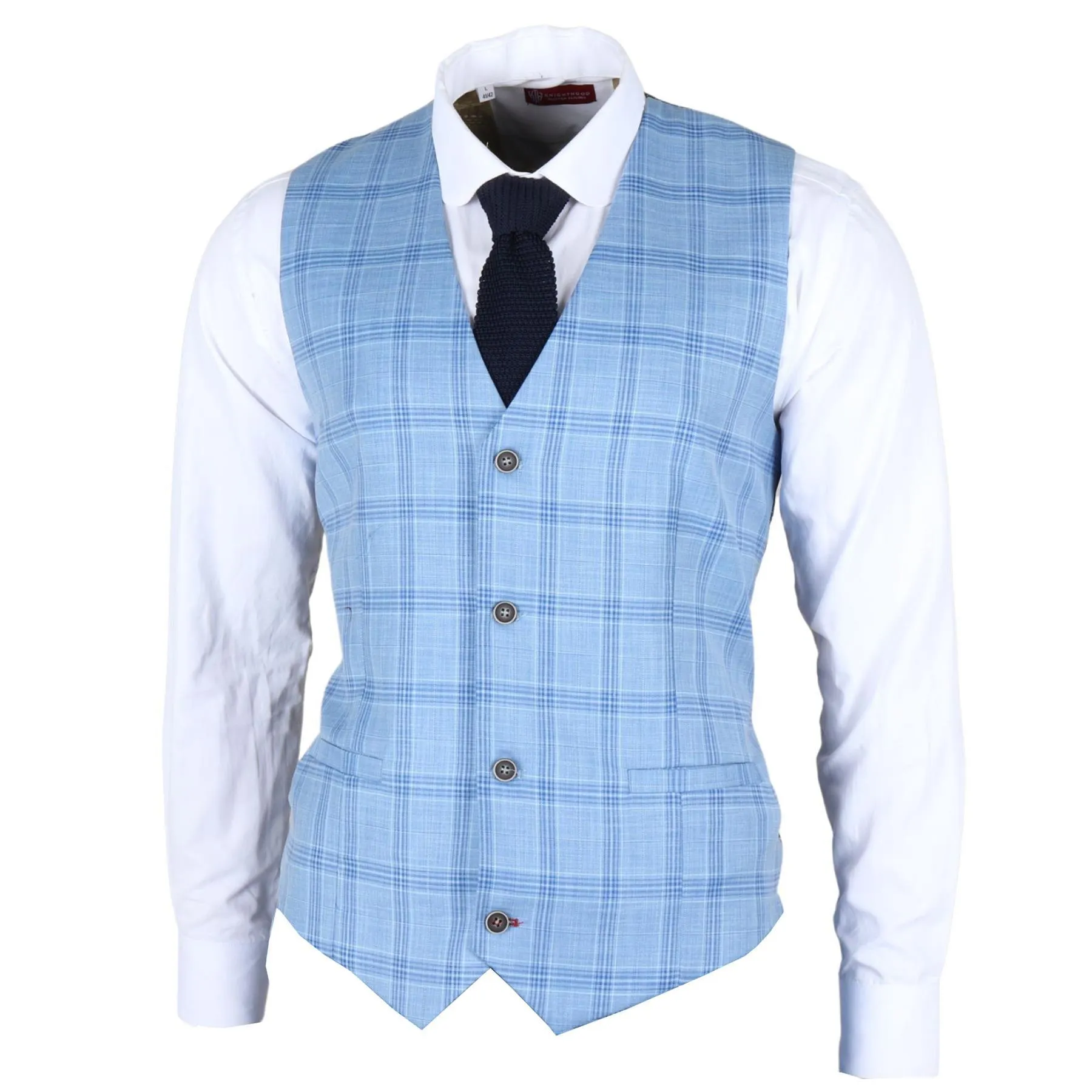 Men's Waistcoat Light Blue Checked Tailored Fit Vest