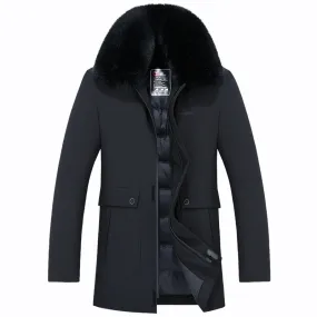 MEN'S WARM DOWN JACKET WITH DETACHABLE FUR COLLAR