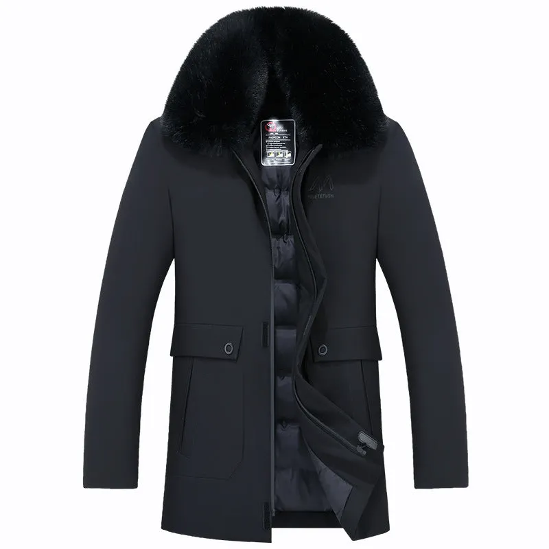 MEN'S WARM DOWN JACKET WITH DETACHABLE FUR COLLAR