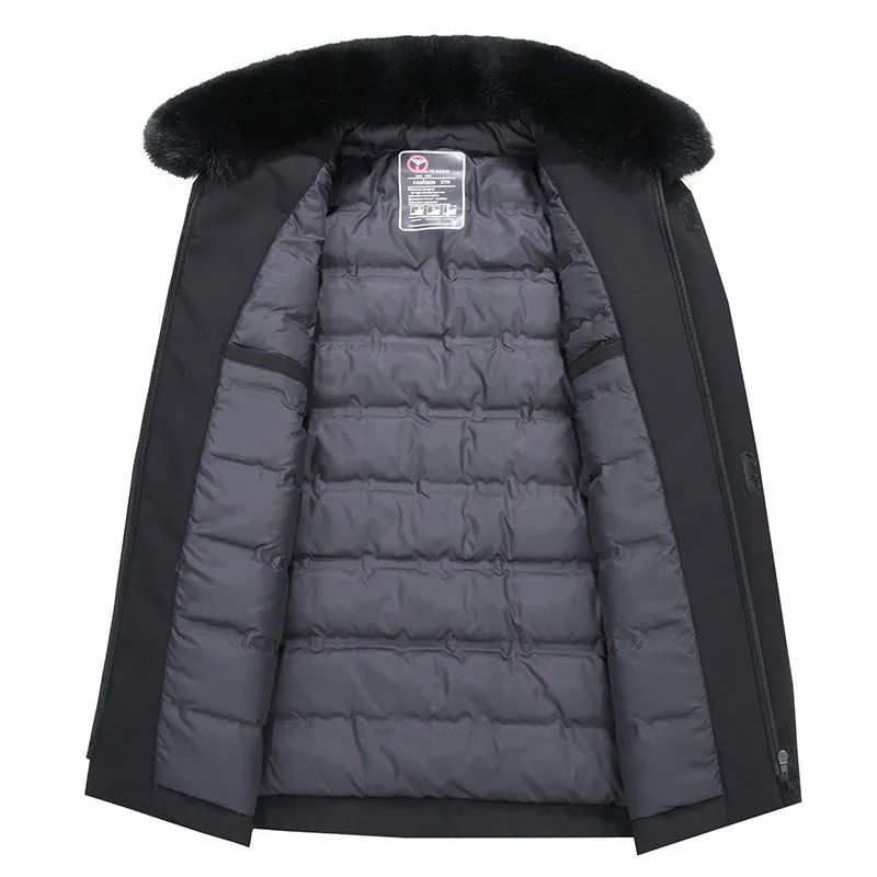 MEN'S WARM DOWN JACKET WITH DETACHABLE FUR COLLAR