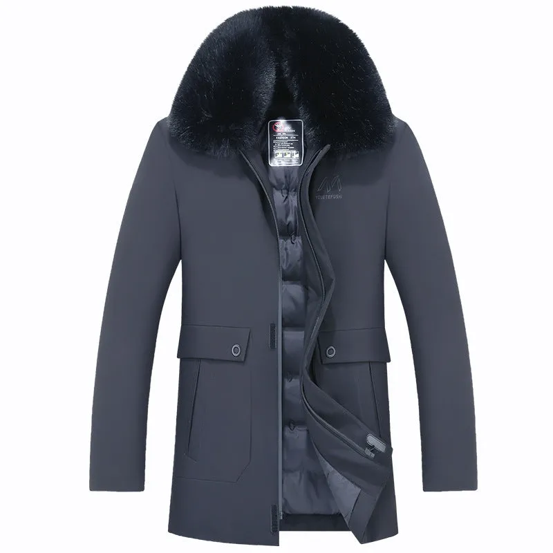 MEN'S WARM DOWN JACKET WITH DETACHABLE FUR COLLAR