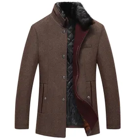 Men's Warm Wool Jacket With Fur Collar