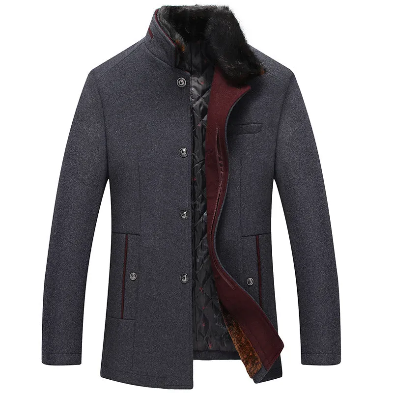 Men's Warm Wool Jacket With Fur Collar