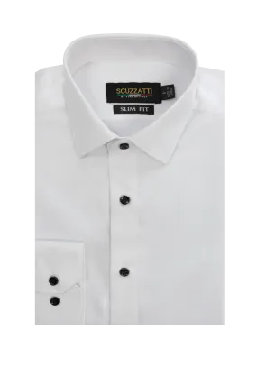 Men's White Cotton Contrast Button Shirt