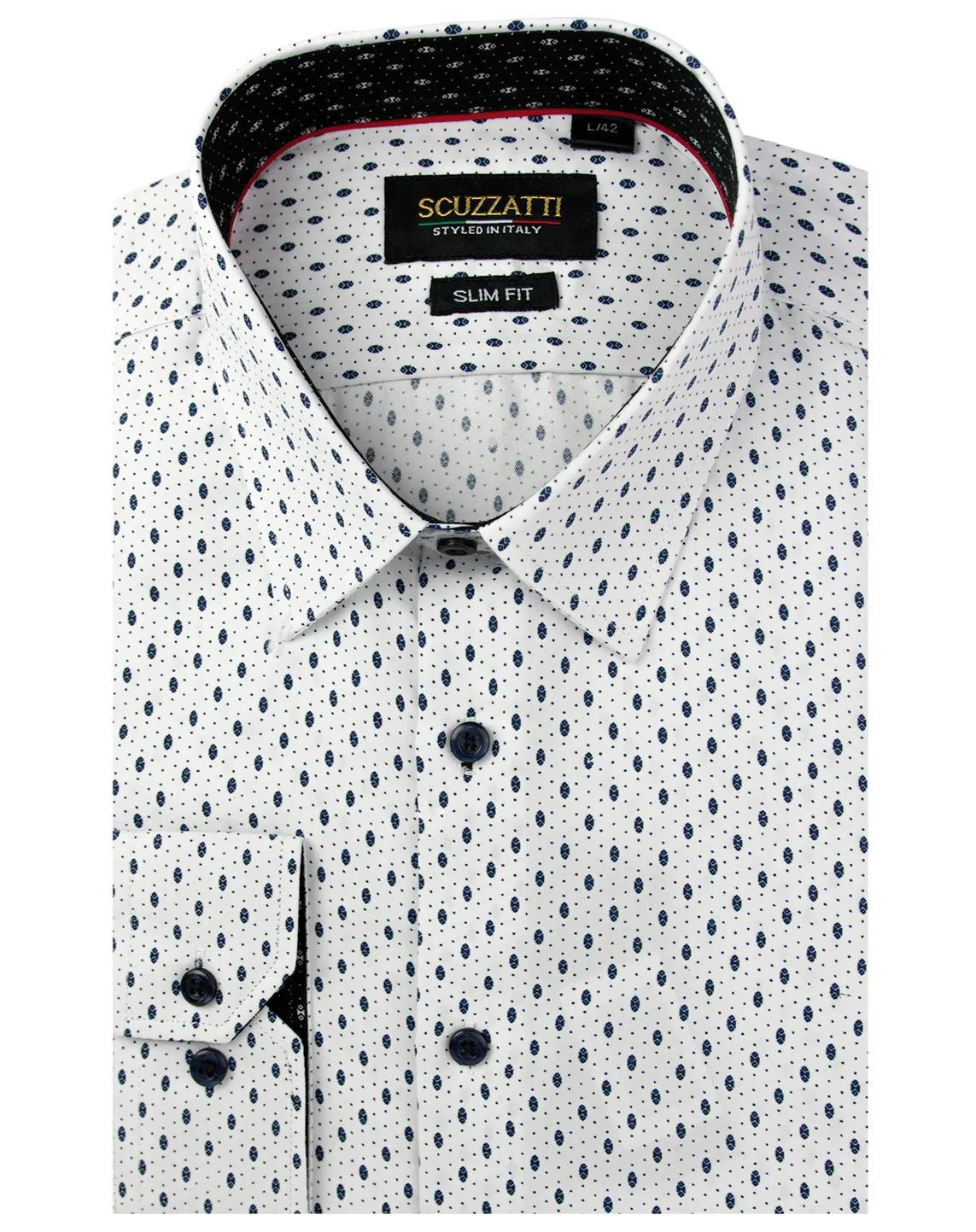 Men's White with Spotty Slim Fit Shirt