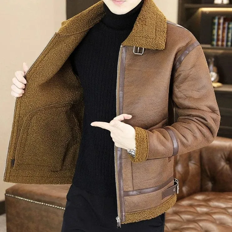 Men's Winter Motorcycle Leather Jacket – Plus Velvet Padded, Fur-Lined Warm Casual Overcoat