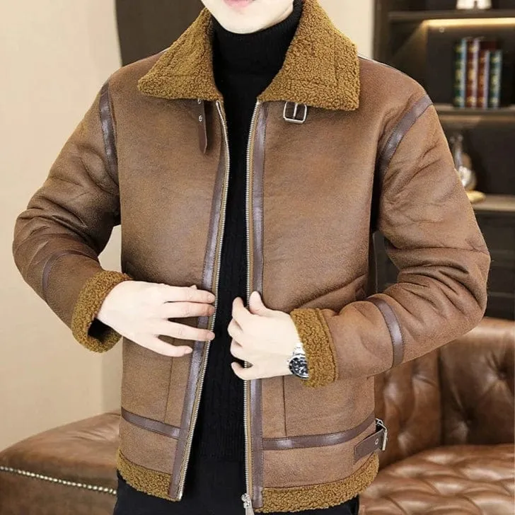 Men's Winter Motorcycle Leather Jacket – Plus Velvet Padded, Fur-Lined Warm Casual Overcoat