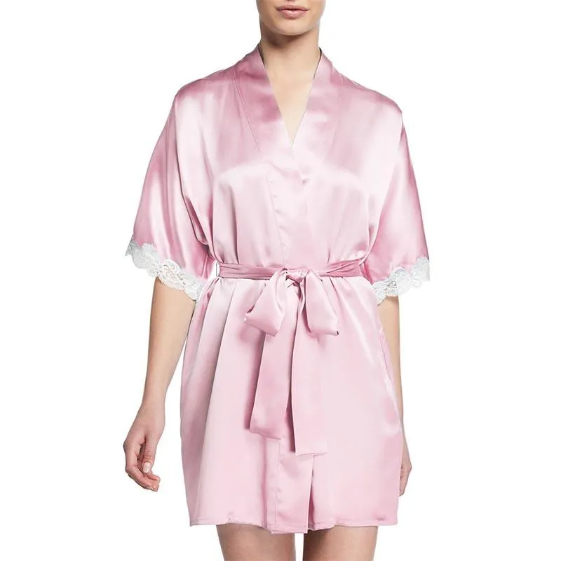 Mid Length Silk Robe Sleeves Soft Nightwear  for Women